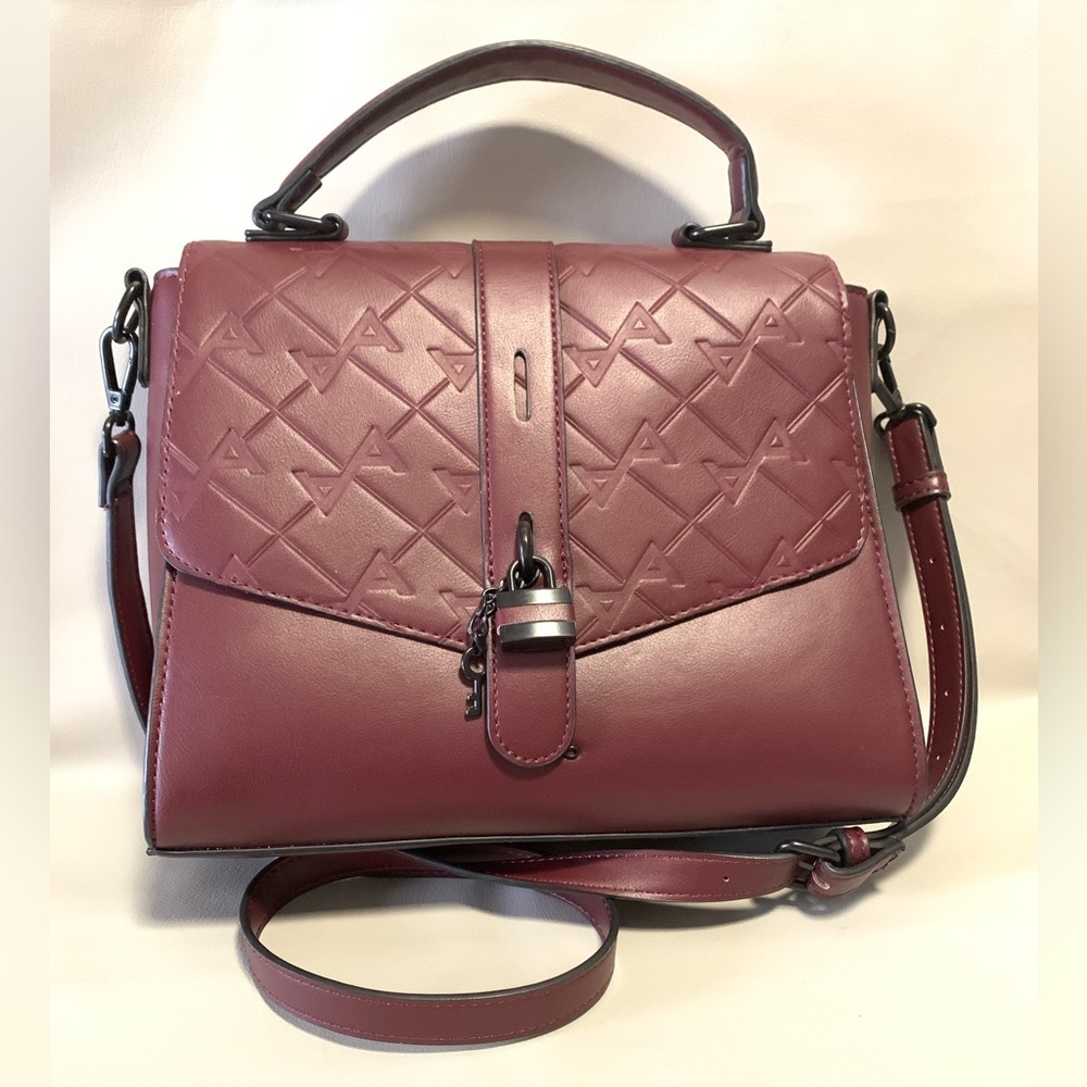 ALDO Crossbody Purse Maroon Front Magnet Flap Top Handle Preowned